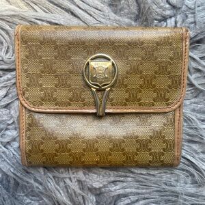 Celine Monogram Compact Wallet with Gold-Tone Money Clip Closure